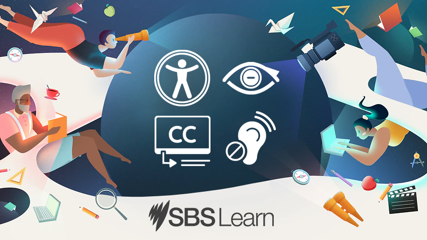 A designed image themed for teachers showing the web accessibility symbols with the SBS Learn logo.